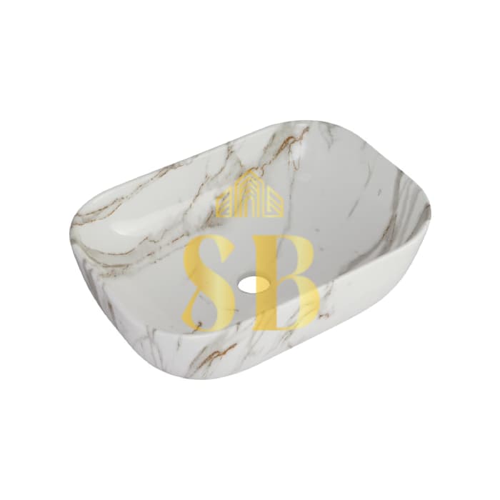 White above-counter stone washbasin