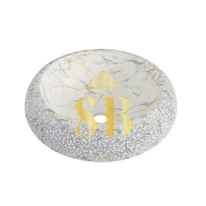 White above-counter stone washbasin