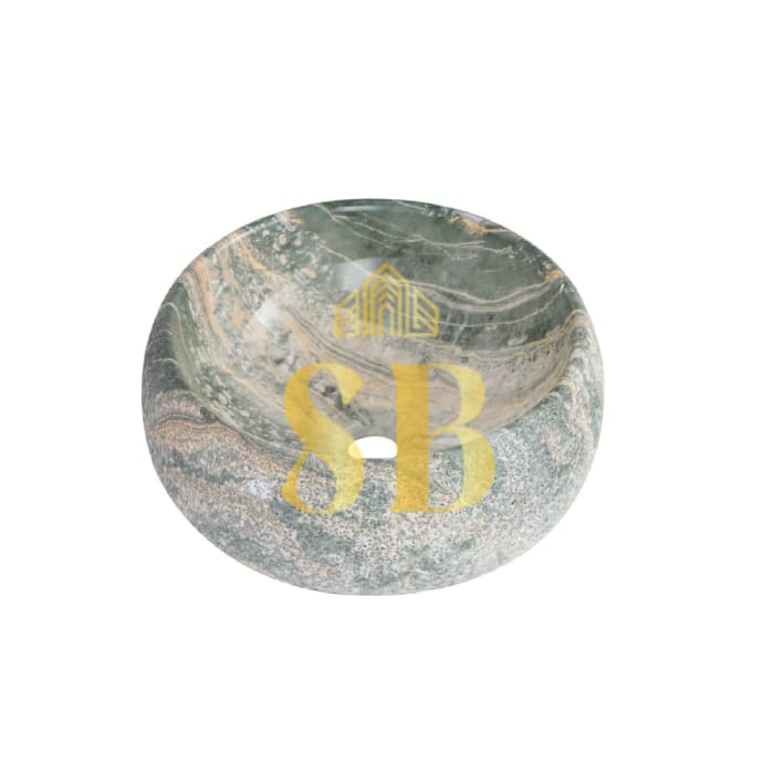 Green above-counter stone washbasin