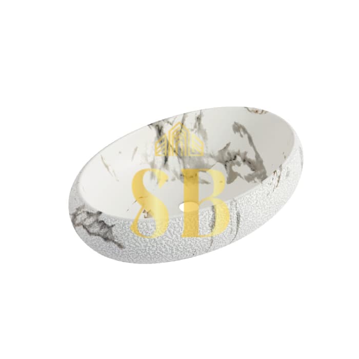 White oval above-counter washbasin